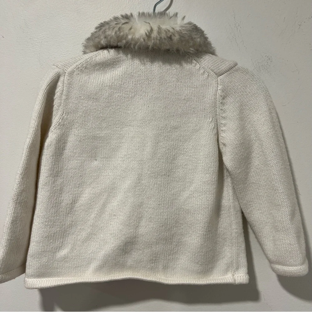 Janie & Jack Baby Girl Faux Fur Collar Cardigan Ivory White Bow Pocket 12-18m